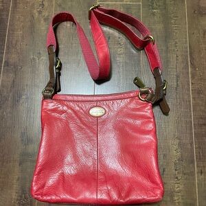 Vintage Fossil Genuine Leather Red Crossbody Bag